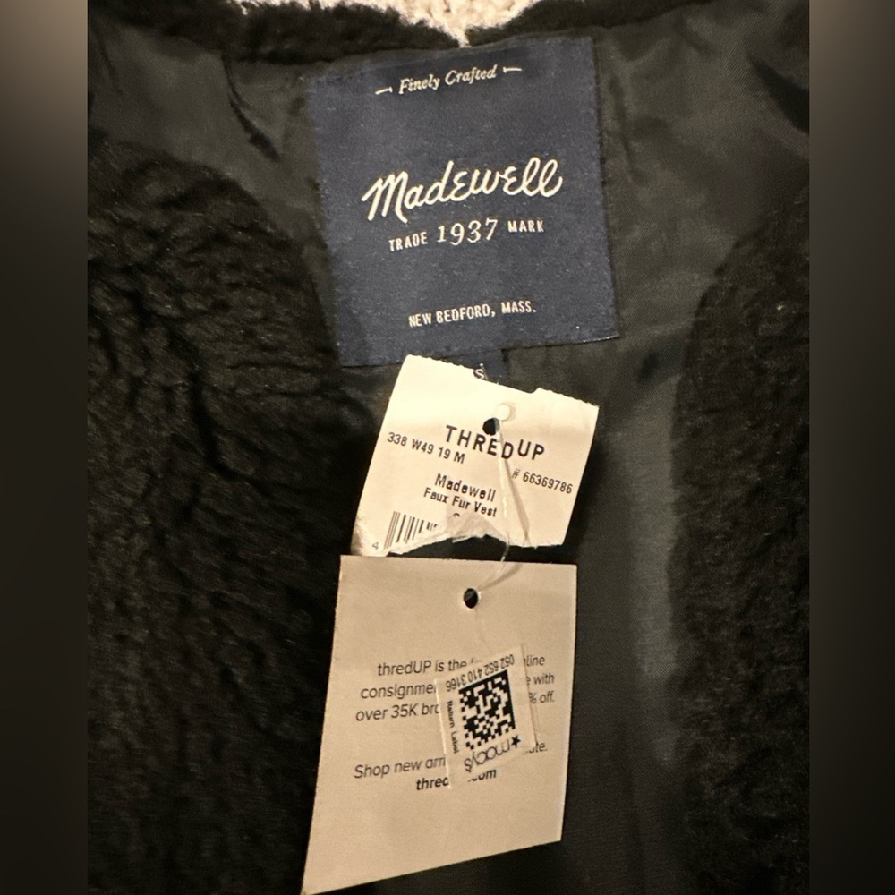 MADEWELL NEW WOMENS SMALL Black Faux Fur Vest - Picture 3 of 12